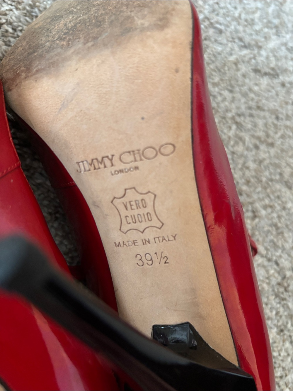 Jimmy Choo Red Patent Leather Open-Toe Heels 8.5 - Picture 7 of 8